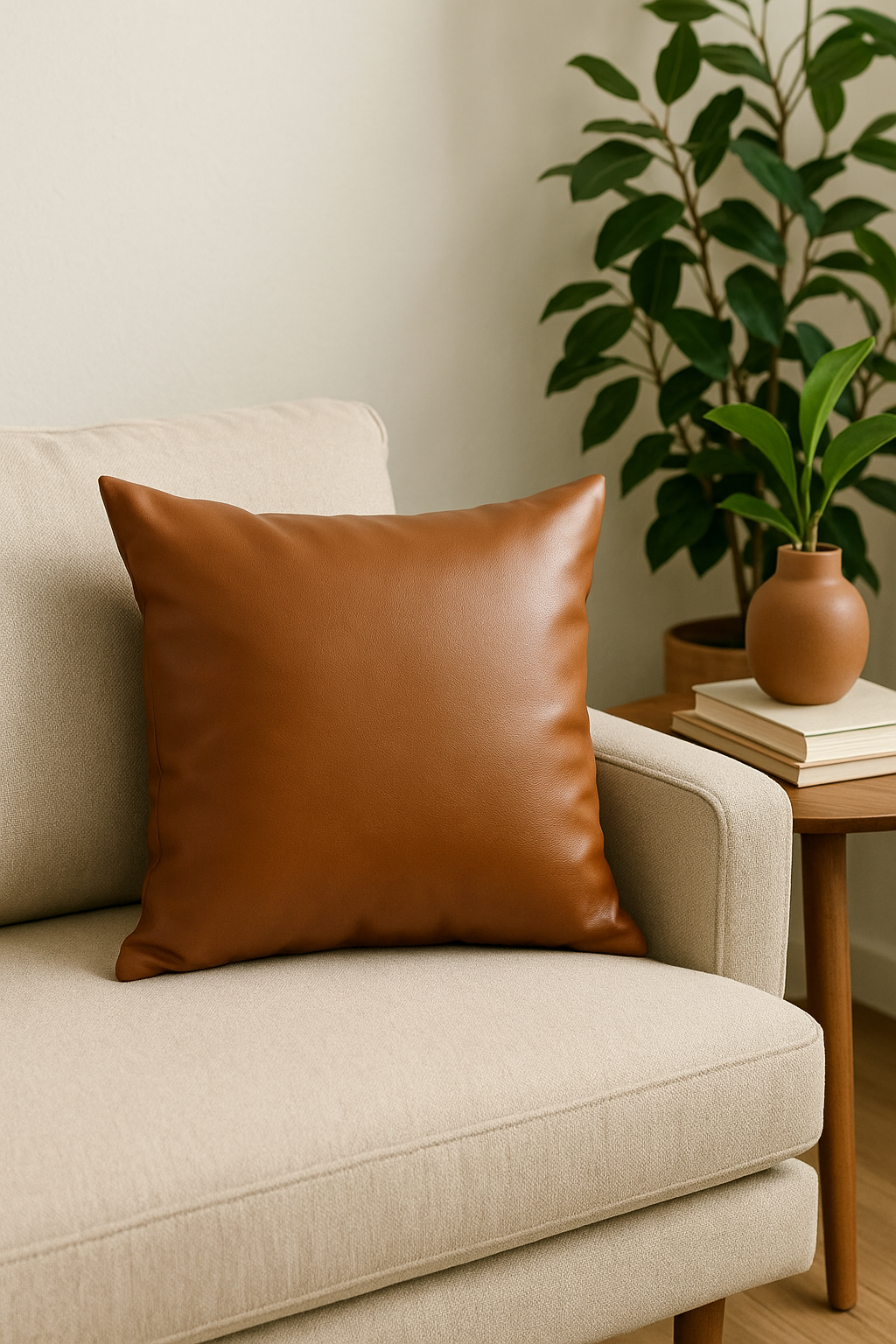housse de coussin unie en similicuir pour décoration intérieure moderne - vue 3 sur 2