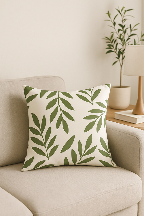 housse de coussin verte à motif floral abstrait imprimé sur une face - vue 2 sur 2