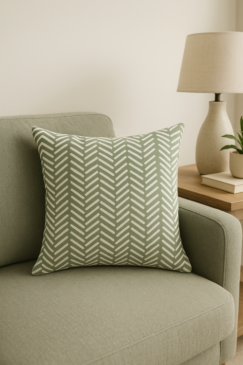 housse de coussin verte géométrique pour décoration canapé