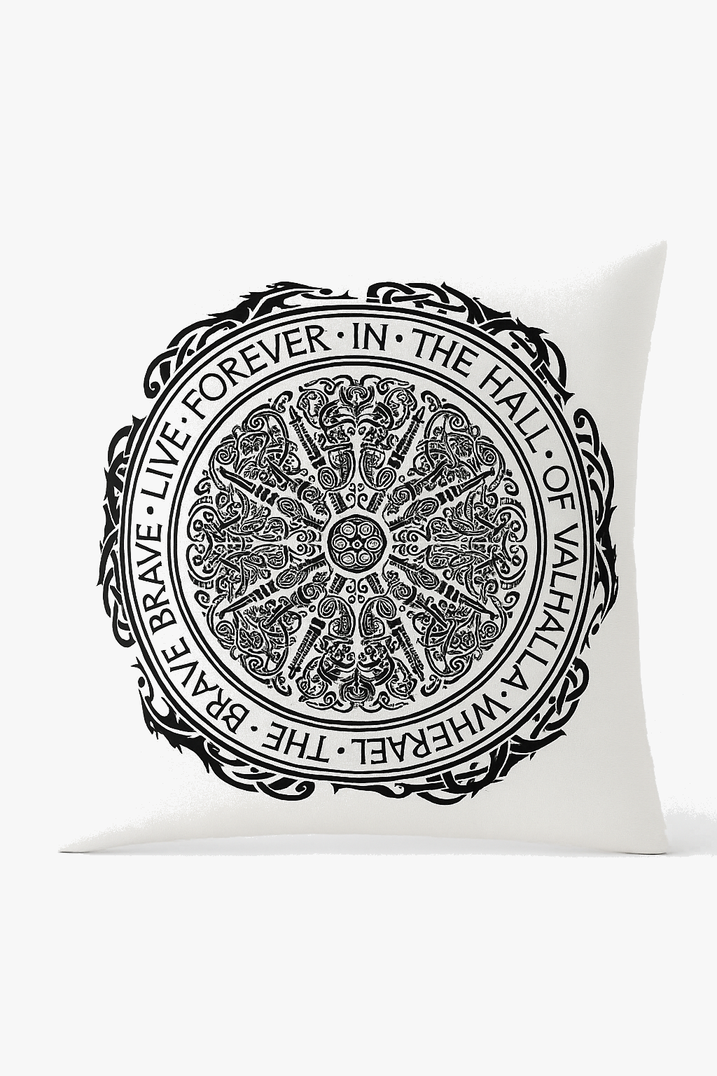 housse de coussin viking amulet motif géométrique noir et blanc