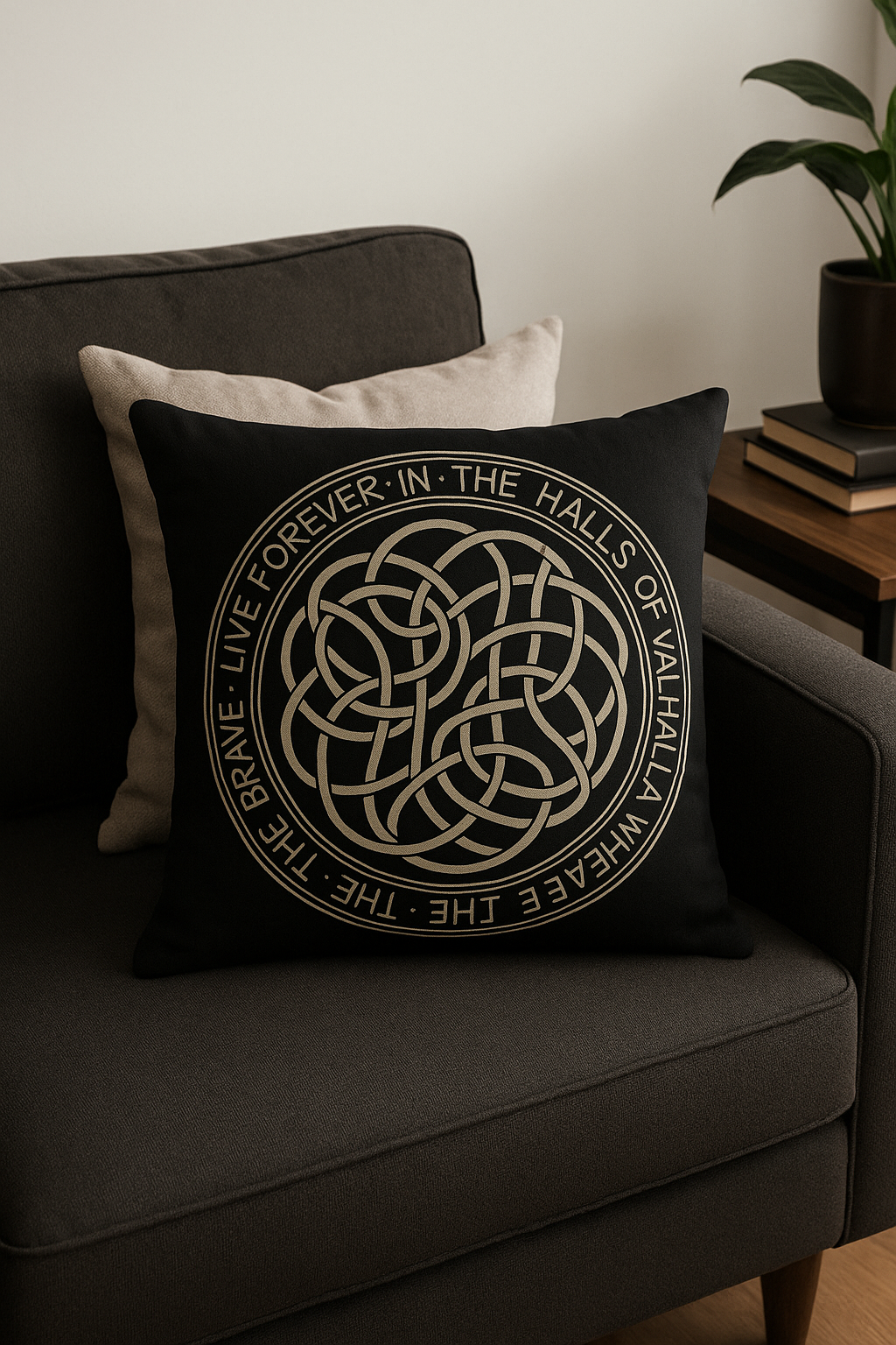 housse de coussin viking amulet motif géométrique noir et blanc - vue 3 sur 2