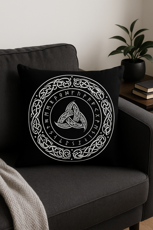 housse de coussin viking amulet motif géométrique noir et blanc - vue 2 sur 2