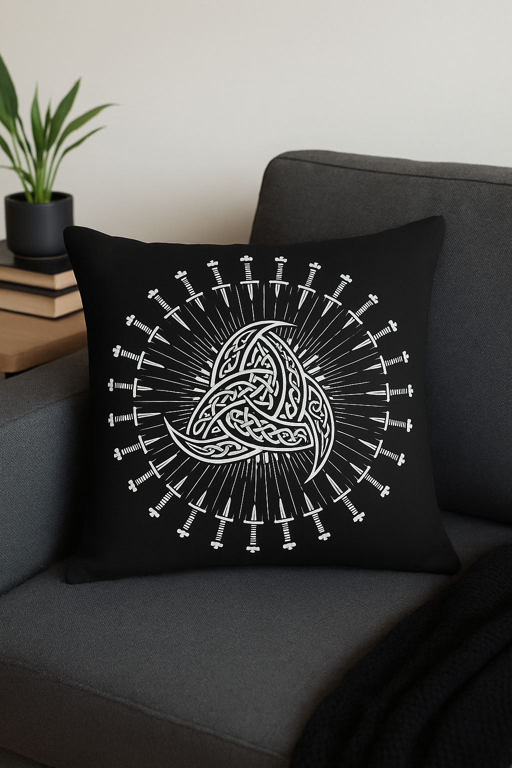 housse de coussin viking amulet motif géométrique noir et blanc - vue 3 sur 2