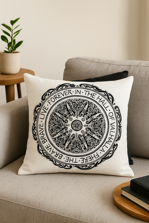 housse de coussin viking amulet motif géométrique noir et blanc - vue 2 sur 2