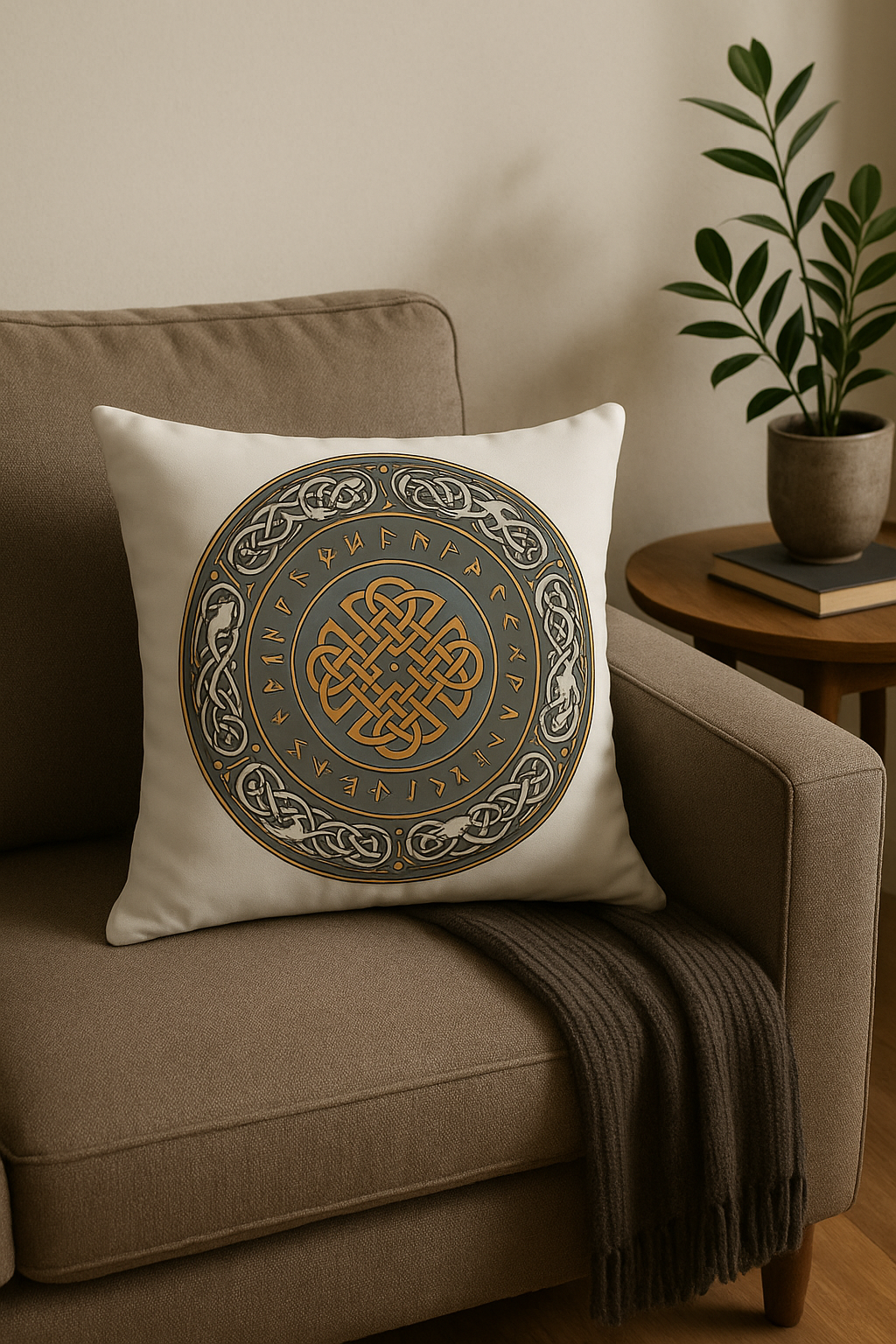 housse de coussin viking amulet motif géométrique noir et blanc