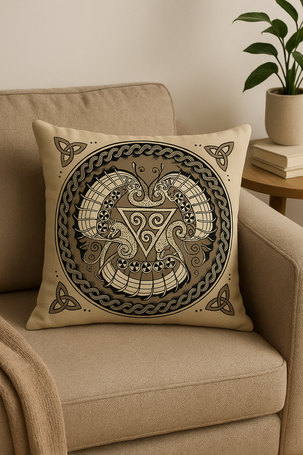 housse de coussin viking amulet motif géométrique noir et blanc - vue 3 sur 2