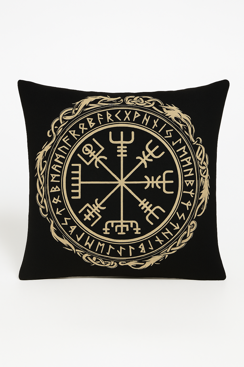 housse de coussin viking amulet motif géométrique noir et blanc