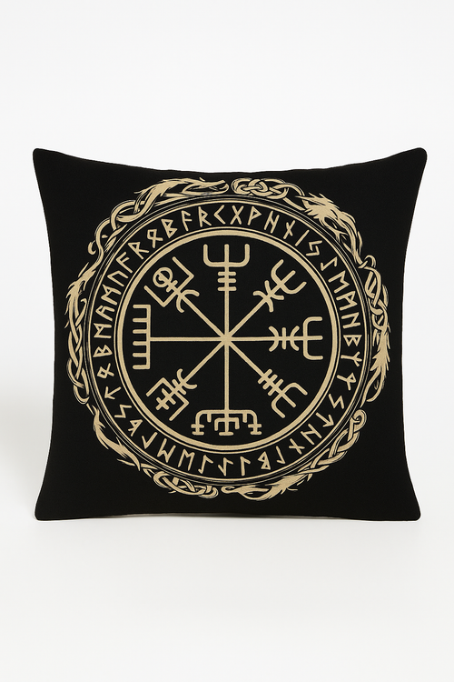 housse de coussin viking amulet motif géométrique noir et blanc