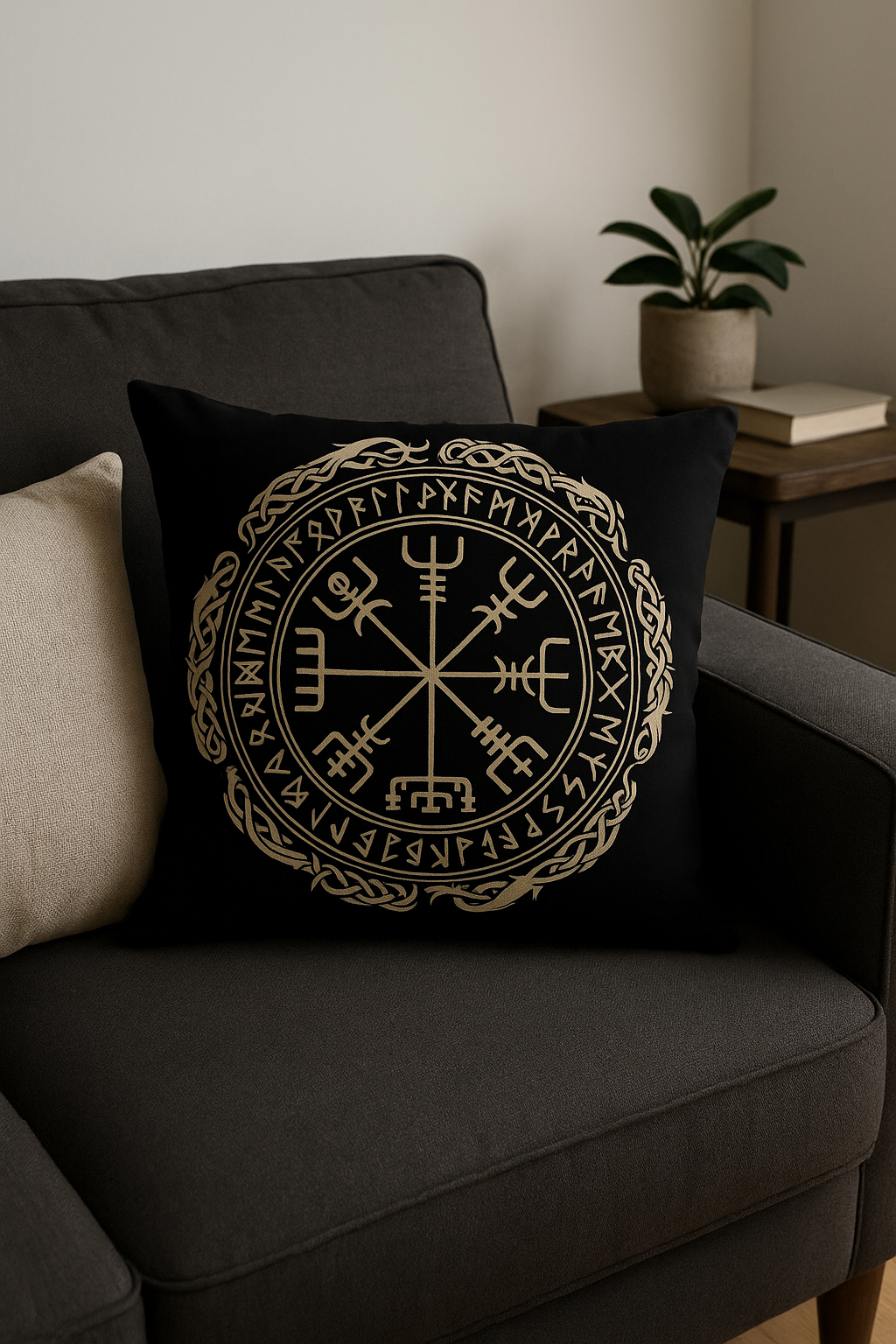 housse de coussin viking amulet motif géométrique noir et blanc - vue 3 sur 2