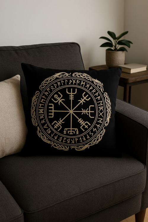 housse de coussin viking amulet motif géométrique noir et blanc