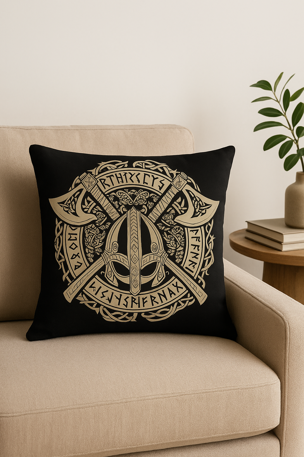 housse de coussin viking amulet motif géométrique noir et blanc - vue 3 sur 2