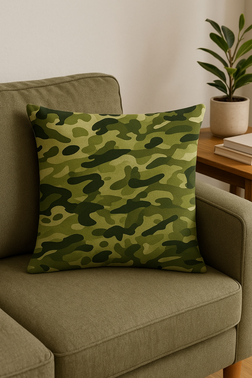 housses de coussin camouflage militaire motifs géométriques décoratifs