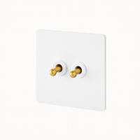 Interrupteur double 2 voies intermédiaire switch en acier blanc mat et doré bords arrondis