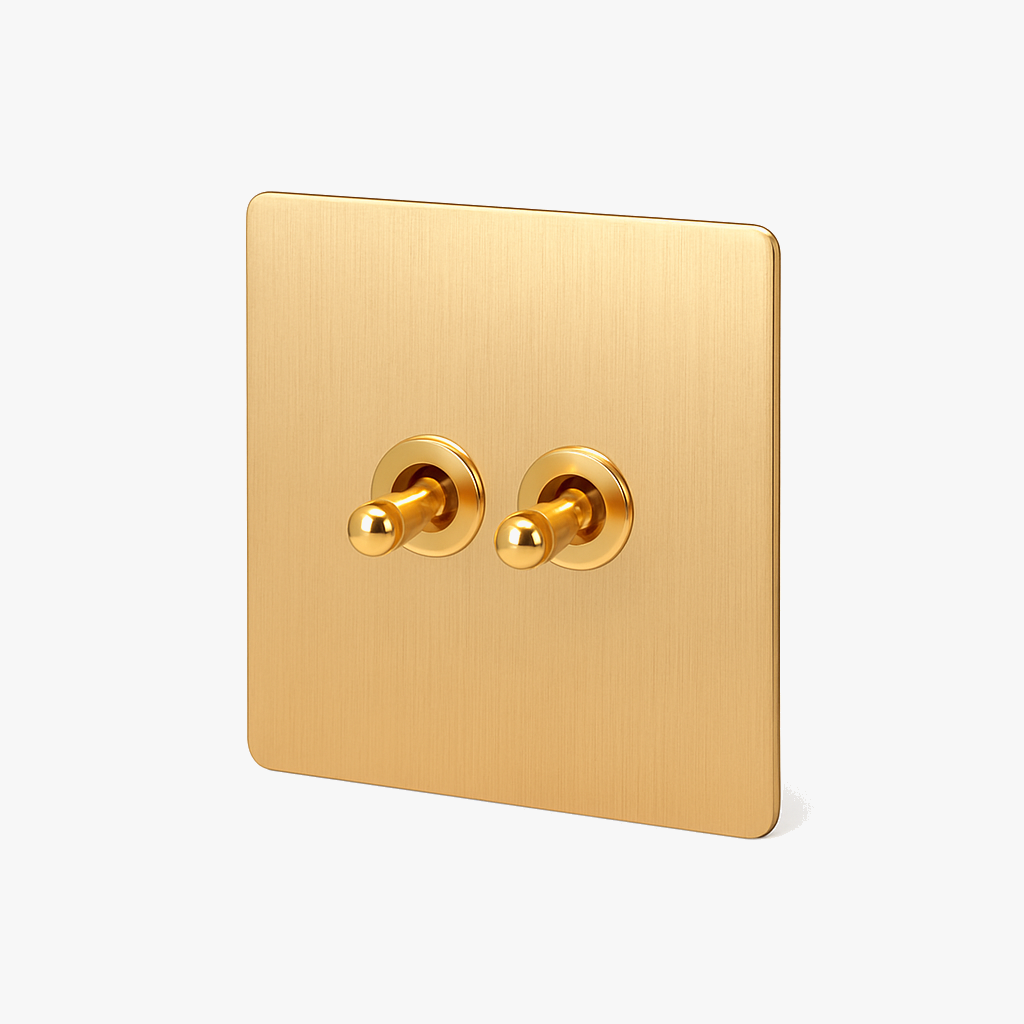 Interrupteur double 2 voies intermédiaire switch en acier doré brossé et bords arrondis