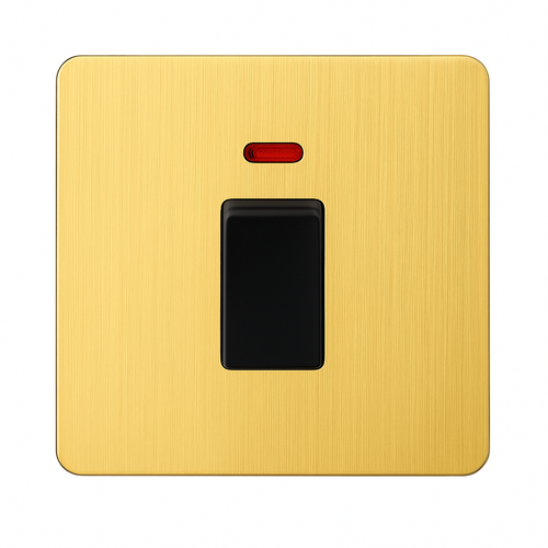 Interrupteur simple 1 voie avec LED 45A en acier doré brossé bords arrondis