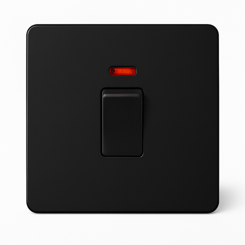 Interrupteur simple 1 voie avec LED 45A en acier noir mat bords arrondis