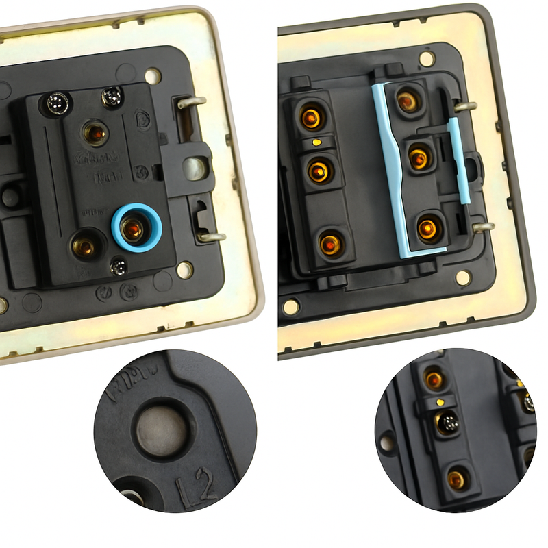 Interrupteur triple 3 voies en acier gris brossé bords arrondis