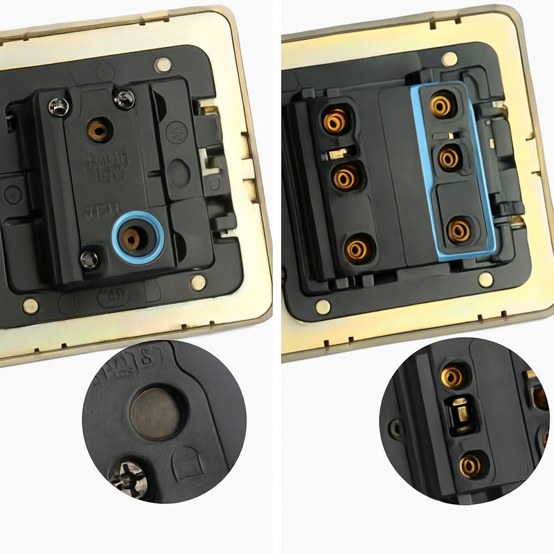 Interrupteur triple 3 voies en acier gris vieilli brossé bords arrondis
