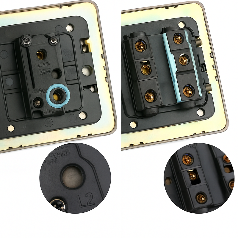 Interrupteur triple 3 voies en acier gris vieilli brossé bords arrondis