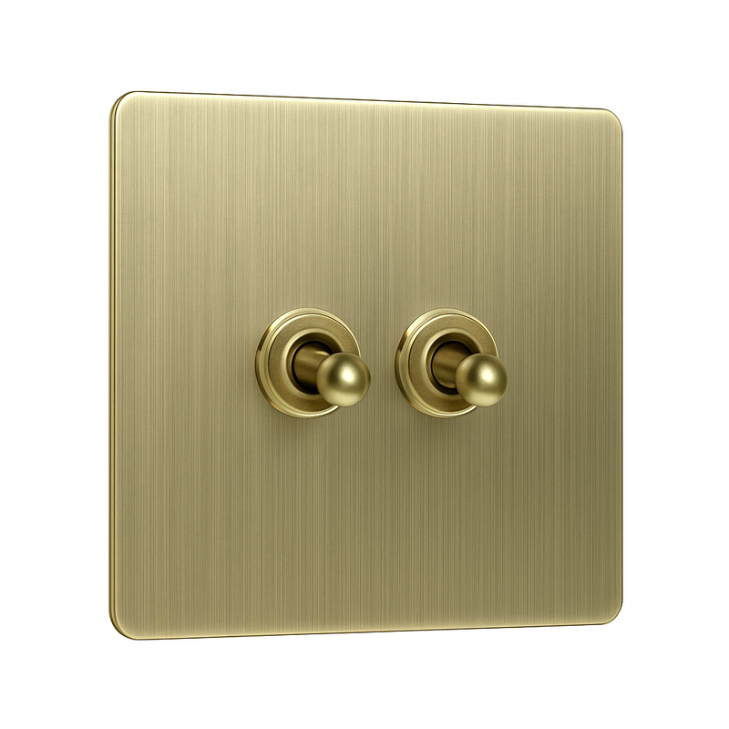 Interrupteur triple 3 voies en acier gris vieilli brossé bords arrondis