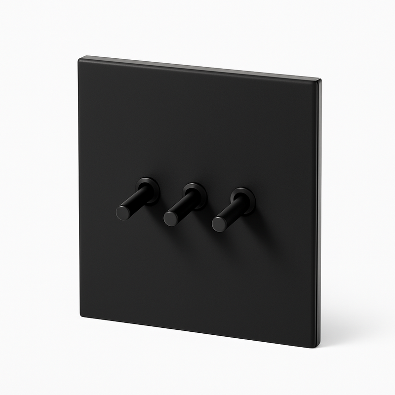 Interrupteur triple 3 voies en acier noir mat
