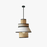 Vintage Japanese pendant light in fabric and rattan