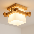 Japonais chaleureusement maison Cottage Tatami bois plafonnier Led avec abat-jour en verre couloir couloir balcon E27 plafonnier moderne