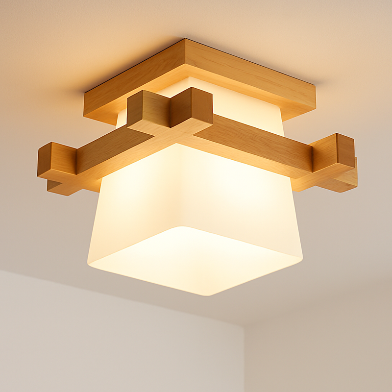 Japonais chaleureusement maison Cottage Tatami bois plafonnier Led avec abat-jour en verre couloir couloir balcon E27 plafonnier moderne