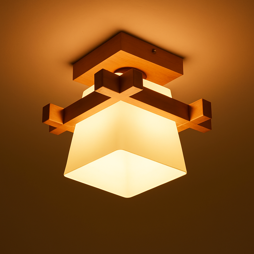 Japonais chaleureusement maison Cottage Tatami bois plafonnier Led avec abat-jour en verre couloir couloir balcon E27 plafonnier moderne - vue 6 sur 7