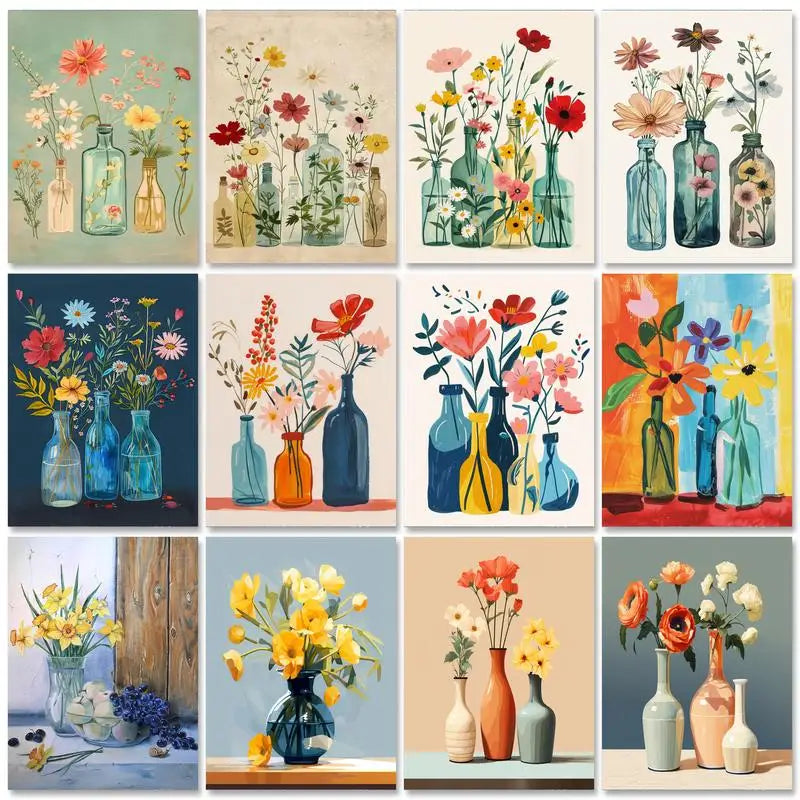 kit peinture par numéros vase romantique pour décoration intérieure