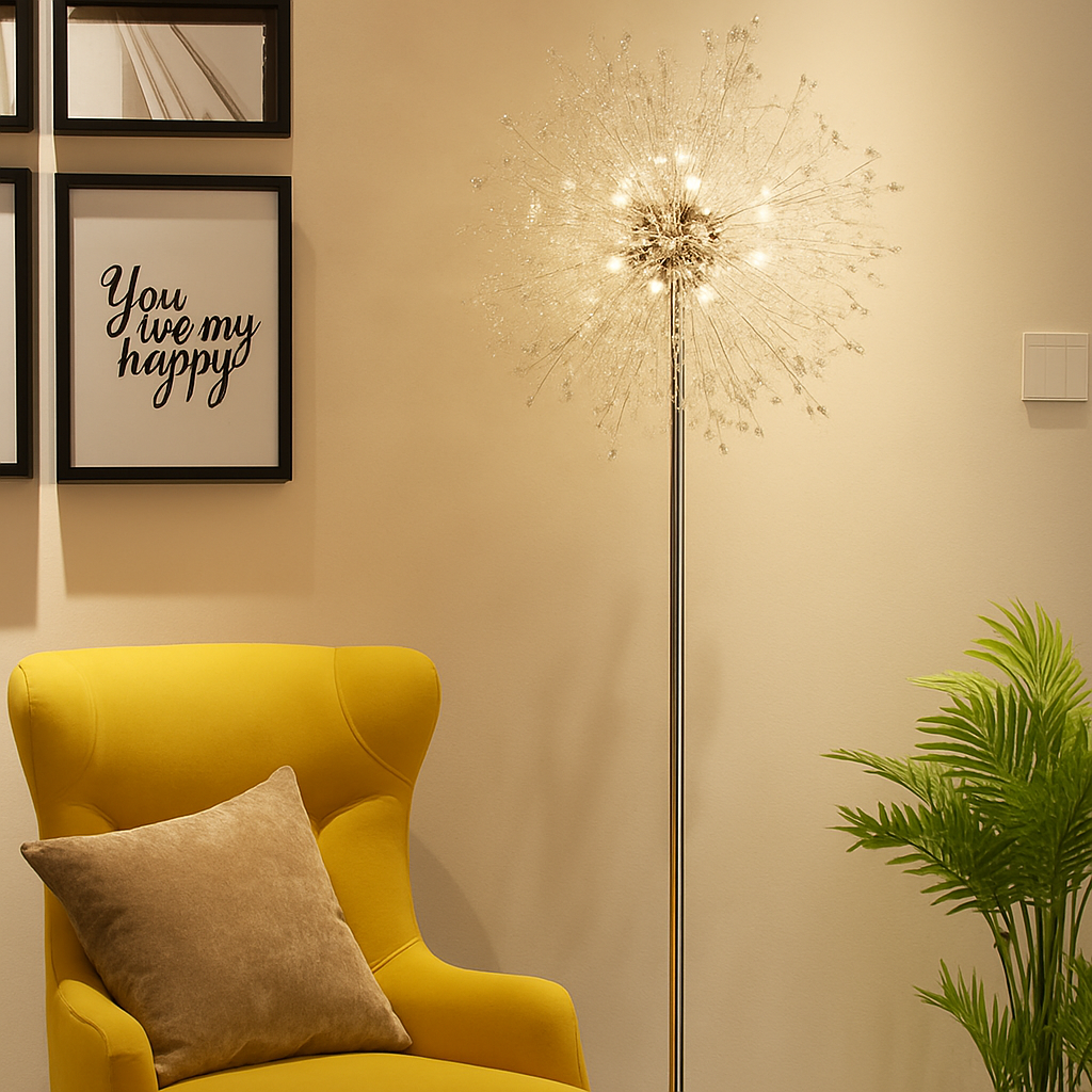 lampadaire de luxe scandinavia pissenlit chrome doré pour intérieur - vue 5 sur 9