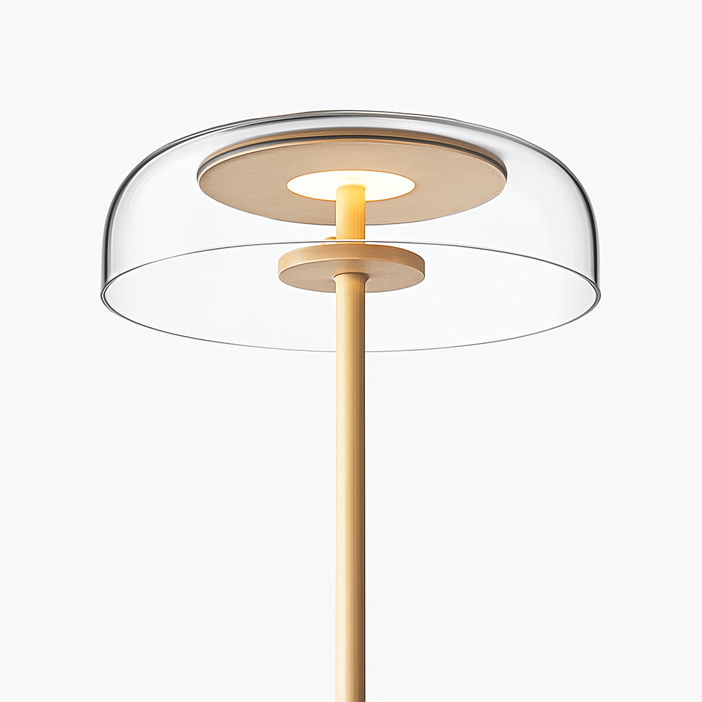 Lampadaire doré avec abat-jour en verre arrondi - vue 5 sur 5