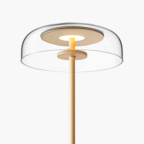 Lampadaire doré avec abat-jour en verre arrondi - vue 5 sur 5