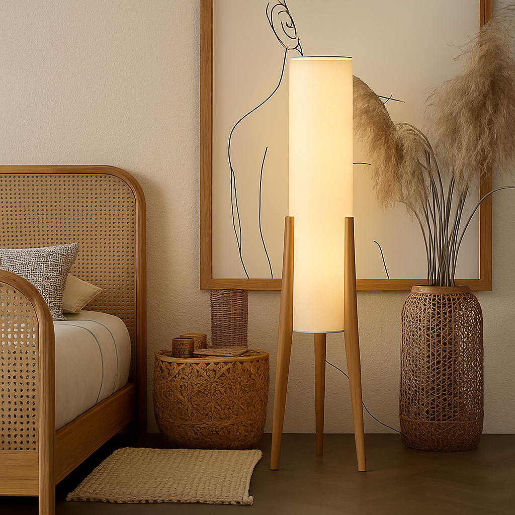 Lampadaire en bois massif Art nordique Simple abat-jour moderne tissu chambre salon décor lecture restaurant salon standin