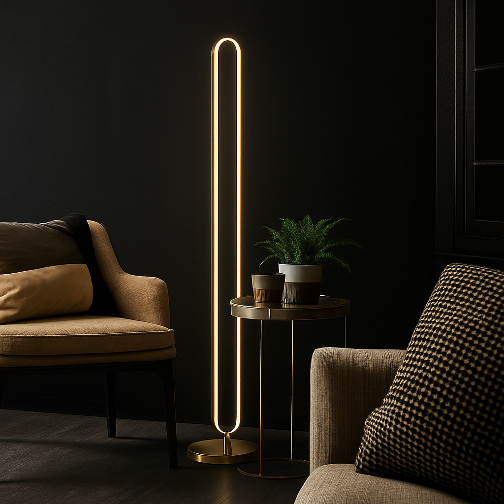 Minimalist copper LED floor lamp for Nordic interior decor - vue 3 sur 7
