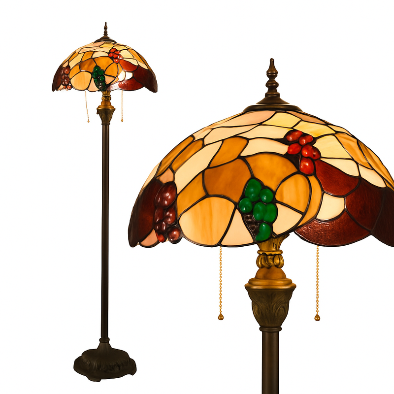 Lampadaire tiffany avec abat-jour en verre vitrail orange