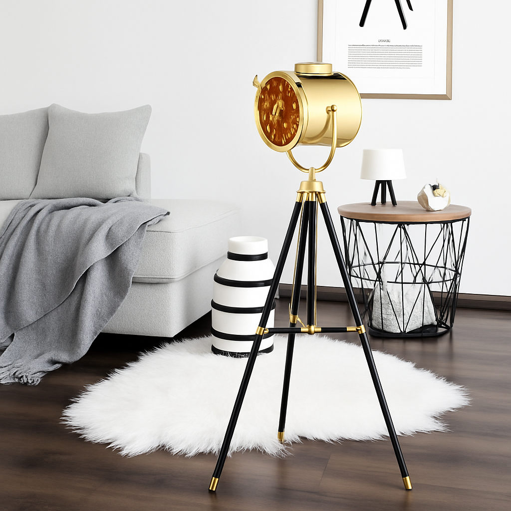 Lampadaire tripode à spot retro chromé Studio - vue 7 sur 6