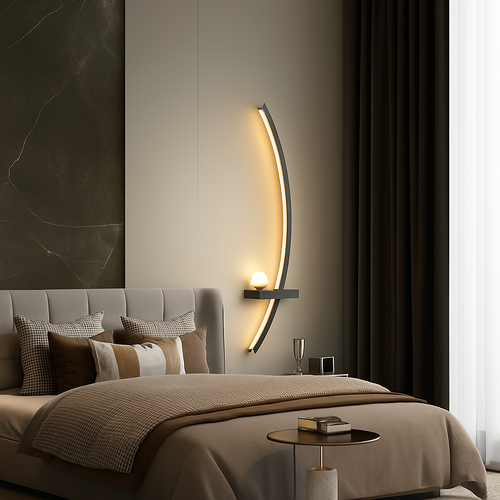 Modern minimalist LED wall lamp in black or gold – decorative wall light for bedroom, bedside, study, home interior lighting - vue 4 sur 12