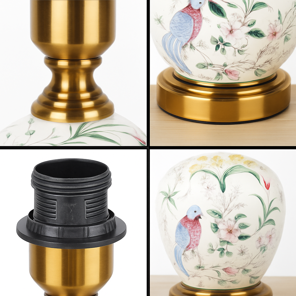 lampe de bureau céramique moderne motifs fleurs oiseaux décoration intérieure - vue 7 sur 9
