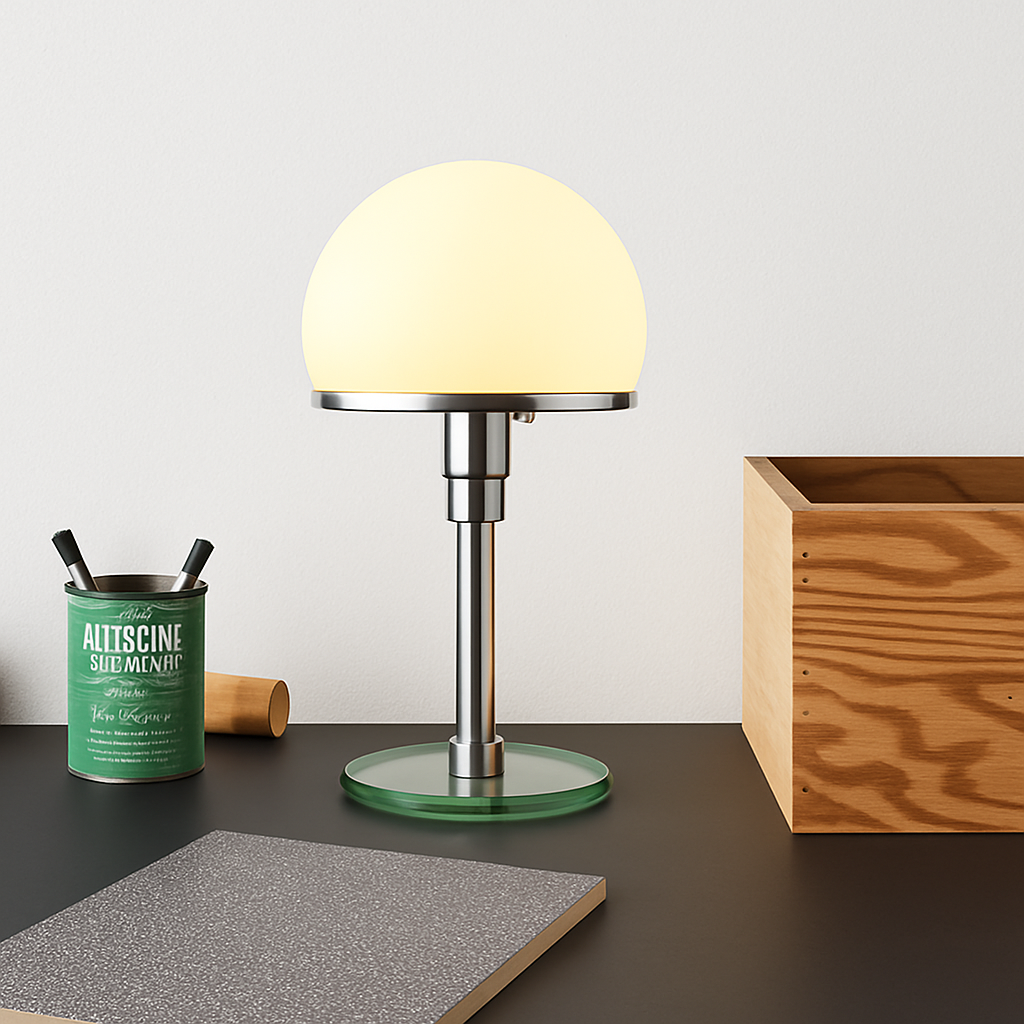 lampe de bureau design led en acier inoxydable wilhelm wagenfeld bauhaus - vue 4 sur 7