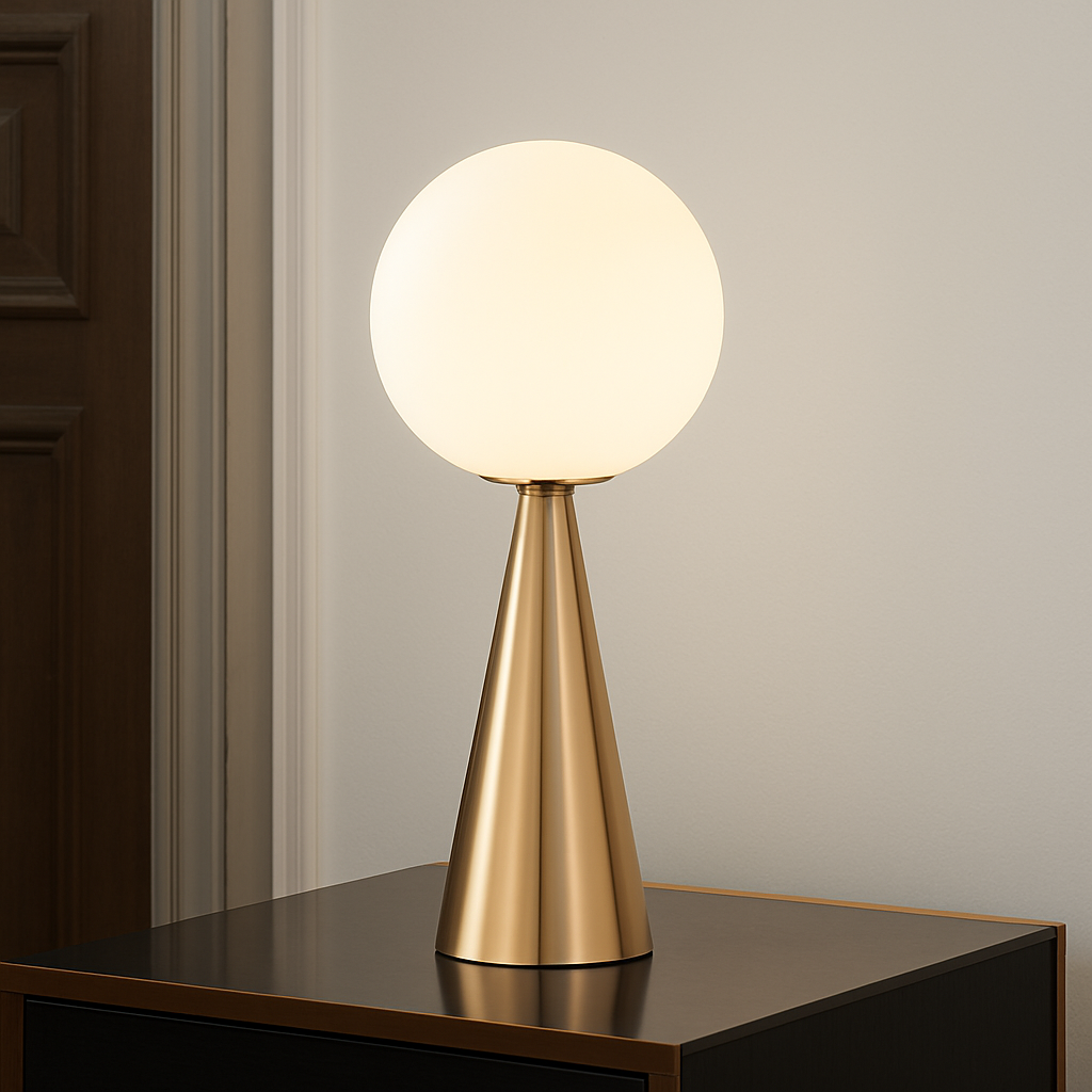 Lampe de chevet design en cône dorée et lampe en boule - vue 5 sur 6
