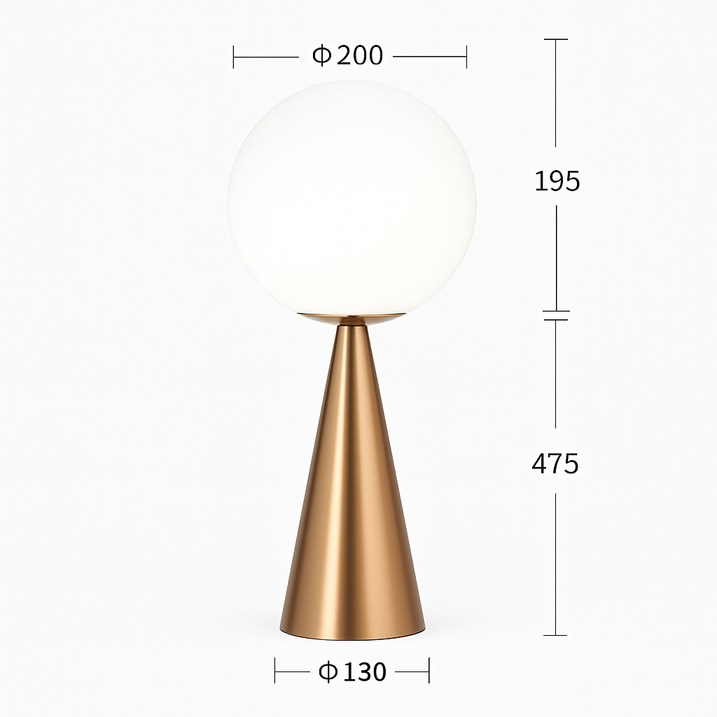 Lampe de chevet design en cône dorée et lampe en boule - vue 6 sur 6