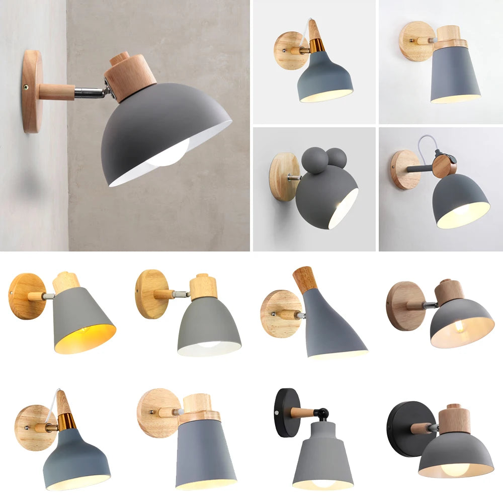 Lampe de chevet nordique applique murale en bois moderne E27 tête de direction applique murale pour chambre salon maison éclairage intérieur LED
