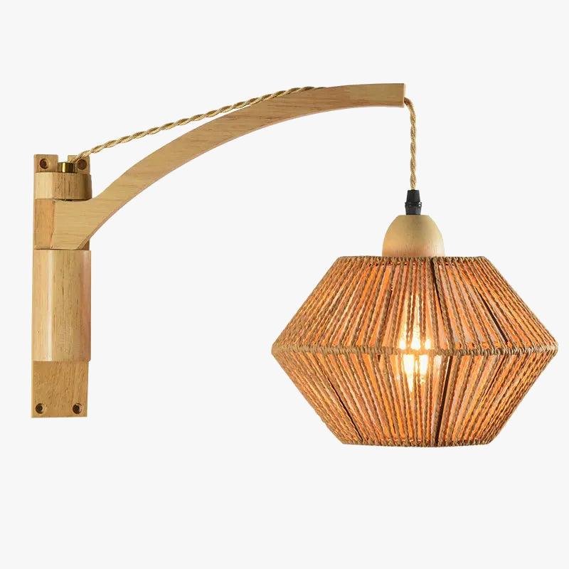 lampe de chevet rétro en rotin rétractable pour intérieur décoratif