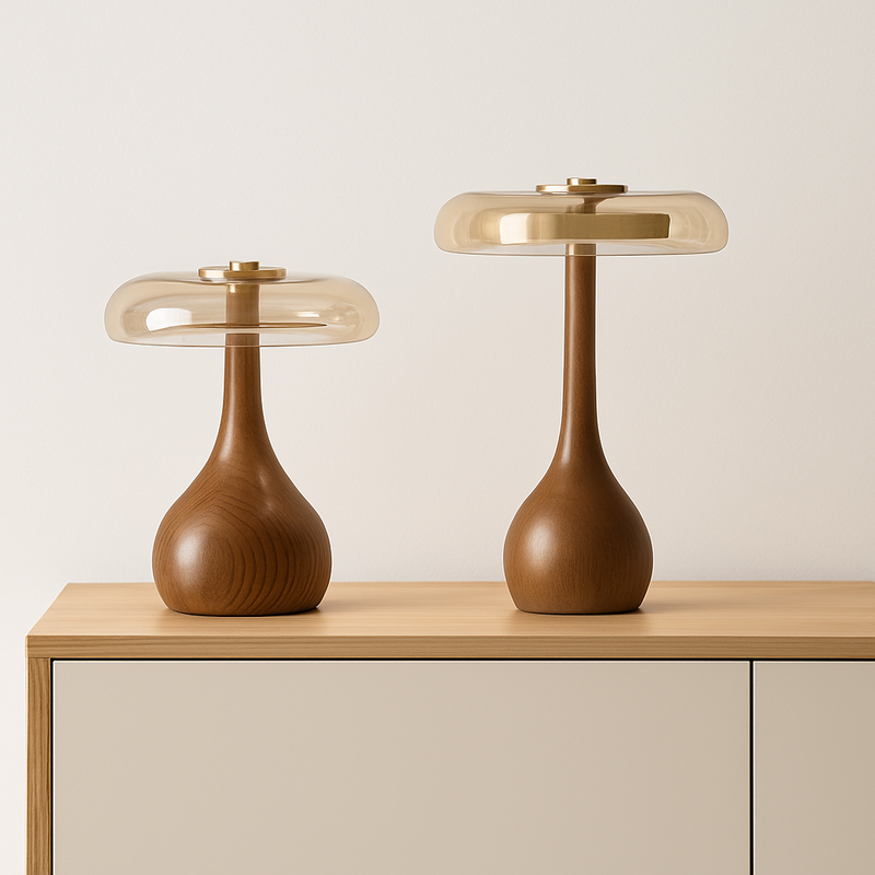 lampe de table rétro en verre et bois design japonais