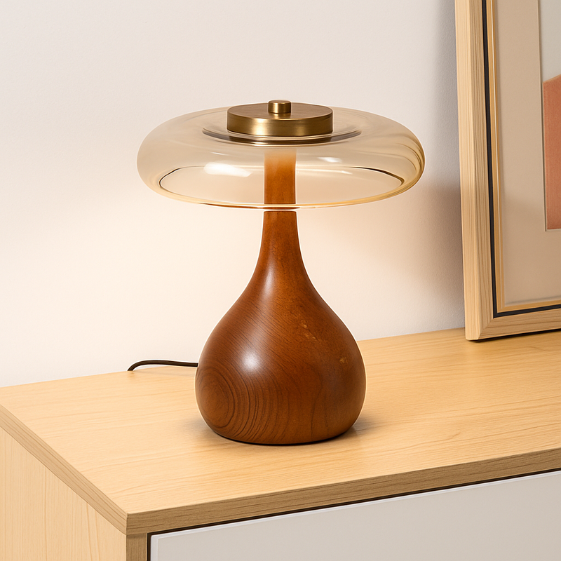 lampe de table rétro en verre et bois design japonais