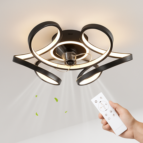 lampe à led moderne avec ventilateur de plafond et télécommande - vue 2 sur 9