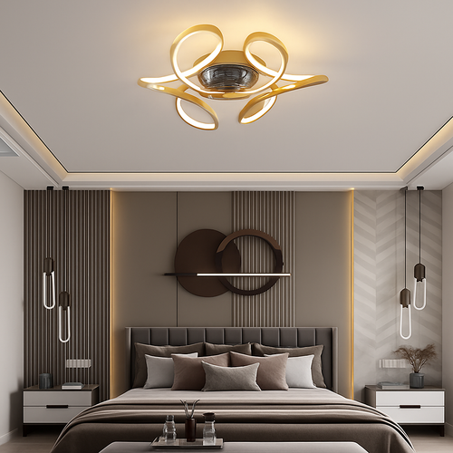lampe à led moderne avec ventilateur de plafond et télécommande - vue 3 sur 9