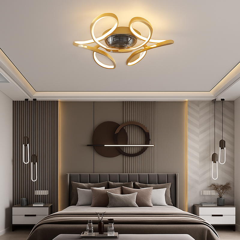 lampe à led moderne avec ventilateur de plafond et télécommande