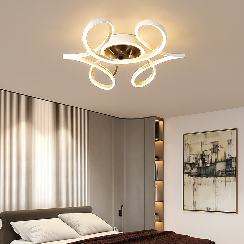 lampe à led moderne avec ventilateur de plafond et télécommande